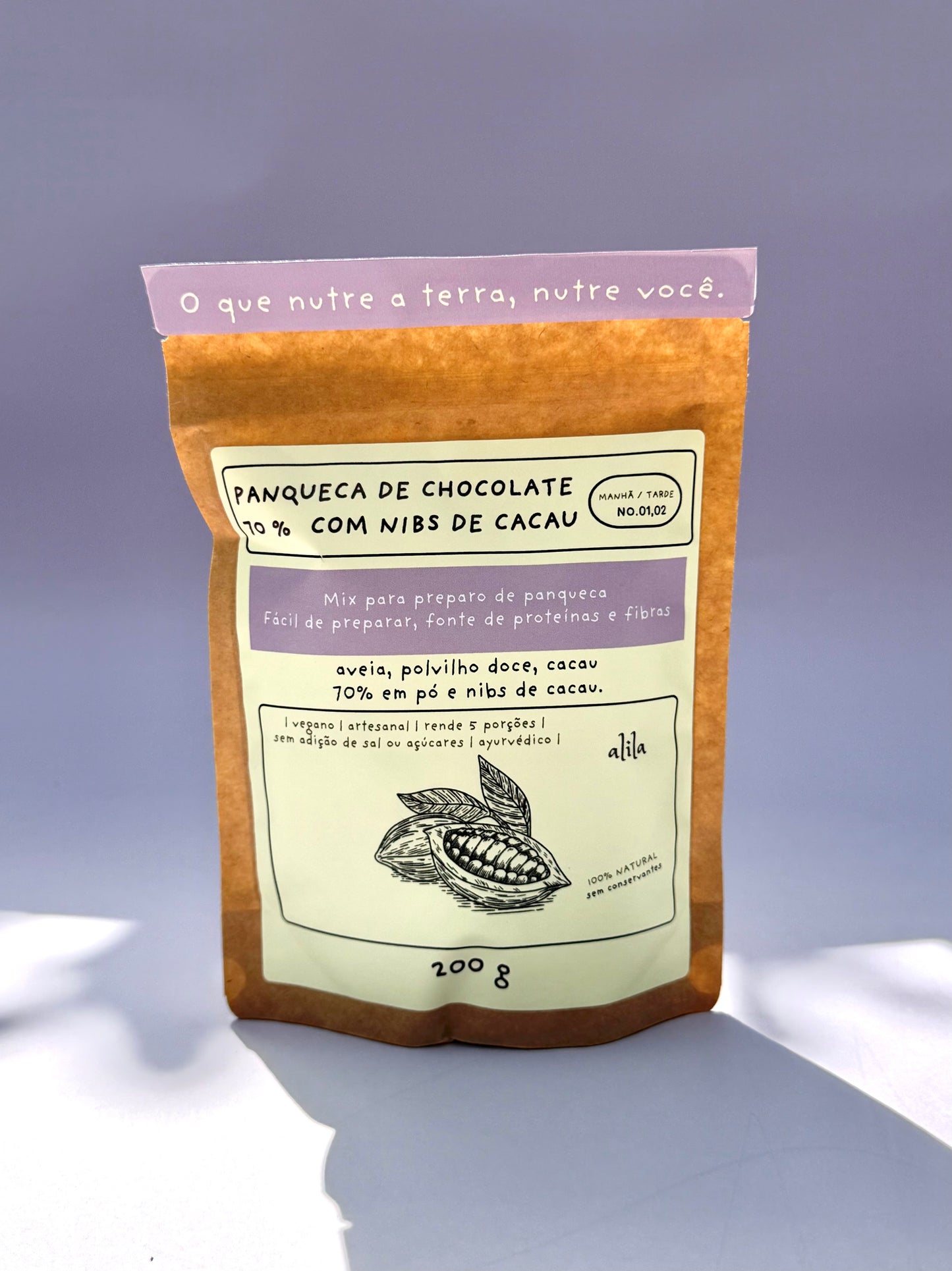 Panqueca de Chocolate 70 %  com Nibs de Cacau